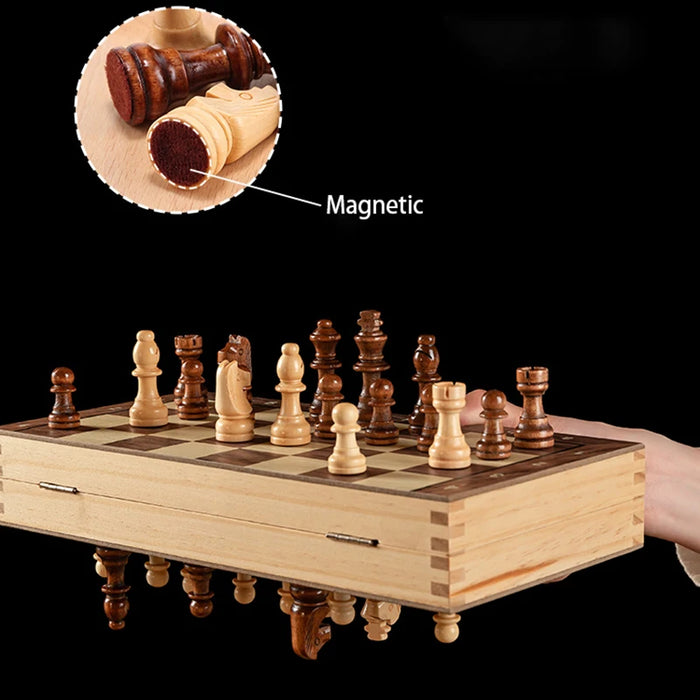 Magnetic Foldable Solid Wood Chess Set - Portable Board, Educational Gift