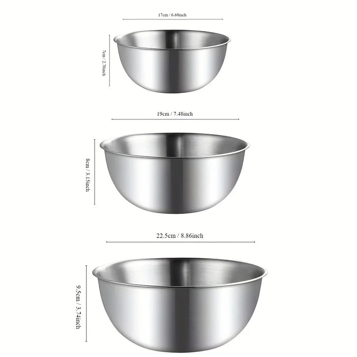 3-Piece Stainless Steel Mixing Bowl Set with Measurement Marks – Thick & Rust-Resistant