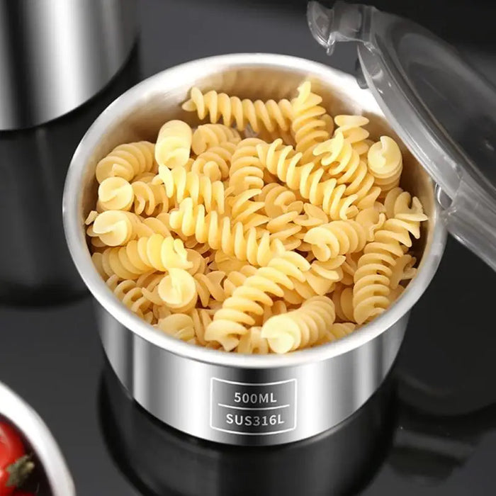 Stainless Steel Airtight Food Storage Jar — 500ml / 900ml / 1400ml, Sealed Canister with Locking Clamp