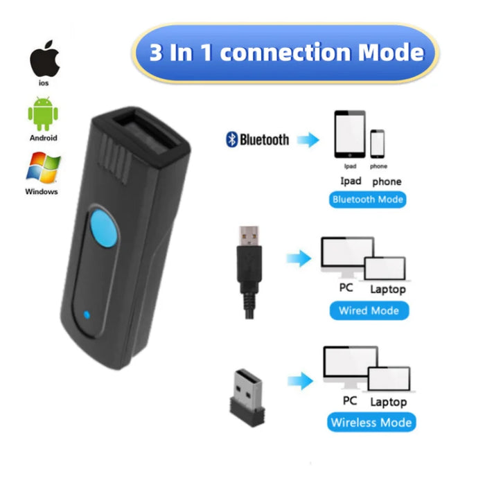 Mini Pocket Bluetooth Barcode Scanner — M3C (1D) or M3D (2D/QR)
