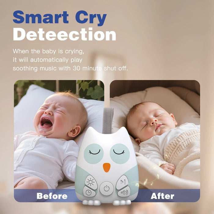 Owl Portable White Noise Machine for Baby — 30 Sounds, Cry Sensor, Night Light, Rechargeable