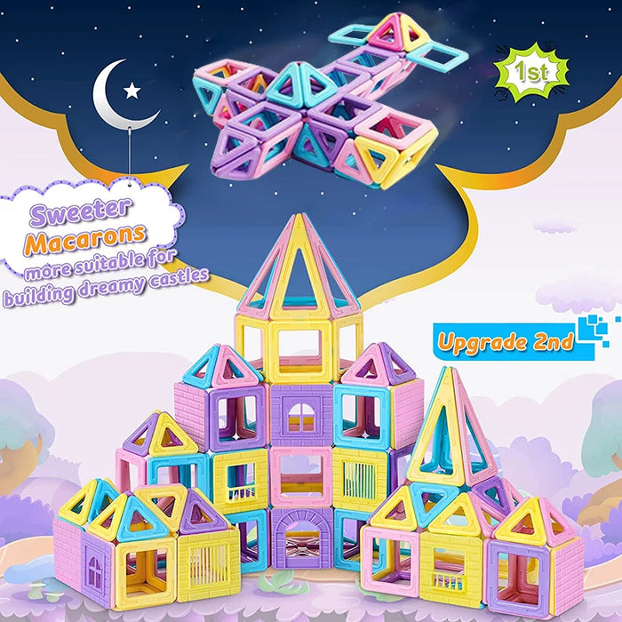 Magnetic Building Blocks Construction Set - Mini Size Magnetic Building Blocks for Children, Fun Magnets Toys - Perfect for Girls and Kids' Creative Play - Kid Boy Girl Toys Age 3-4