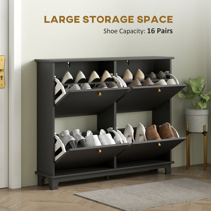 HOMCOM Narrow Shoe Storage Cabinet, Slim Shoe Cabinet with 4 Flip Drawers, Adjustable Shelves for 16 Pairs of Shoes, Black