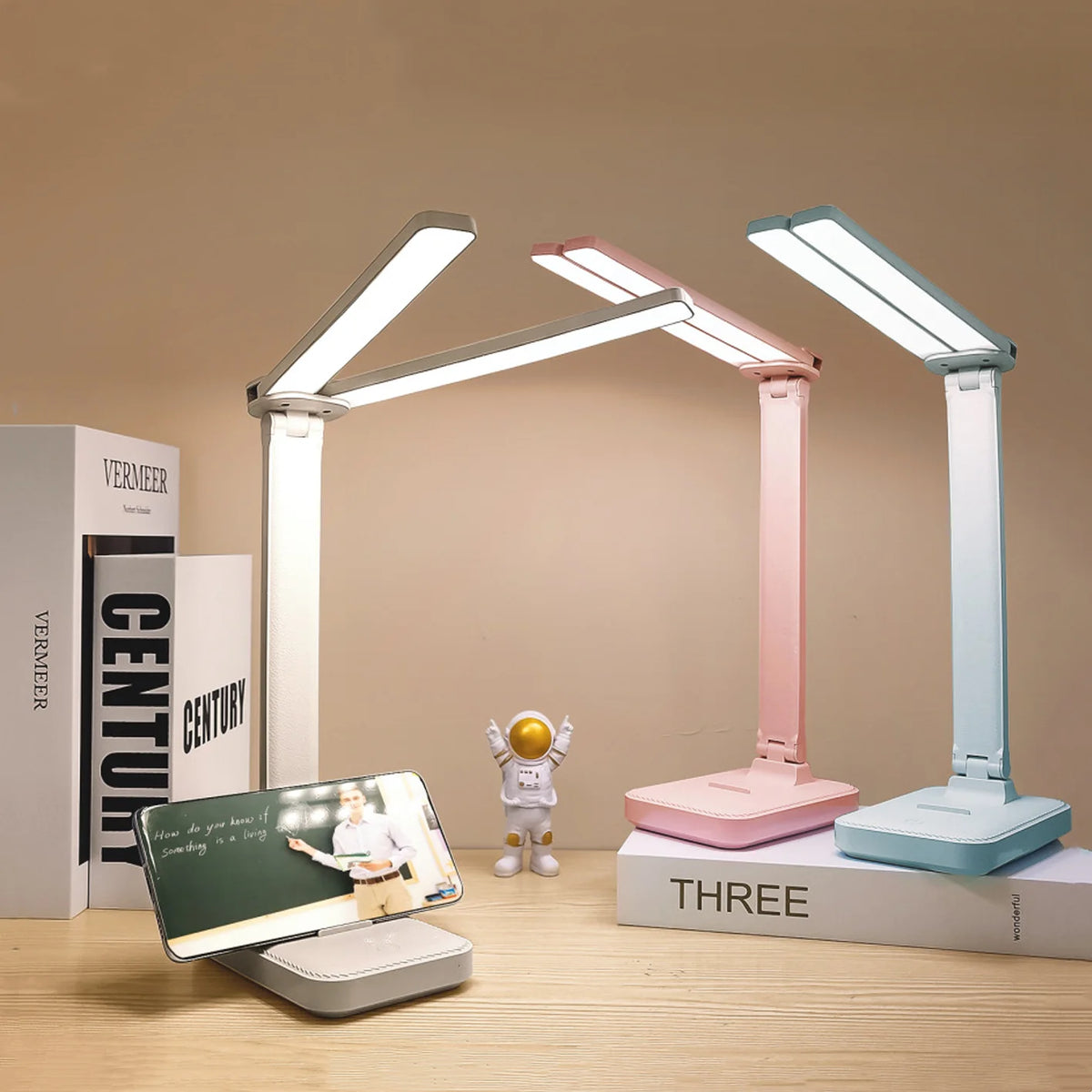 LED Desk Lamp - USB Rechargeable, 3 Dimmable Levels for Bedroom, Desks ...