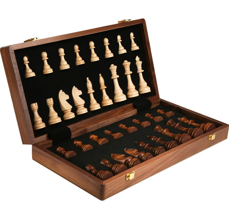 Wooden Folding Chess Set — 39×39cm Traditional Handcrafted Pieces
