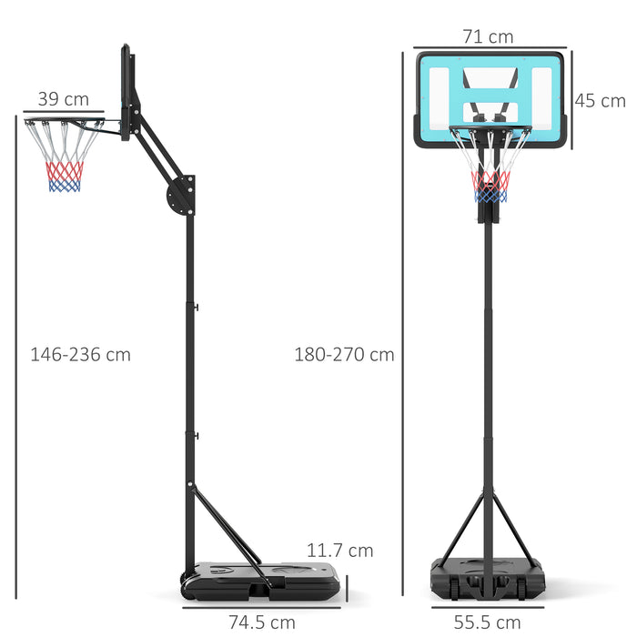 SPORTNOW Fully Adjustable Basketball Hoop Outdoor, 146-236cm Basketball Hoop and Stand with Weighted Base and Shatterproof Backboard, Portable on Wheels for Junior, Adults