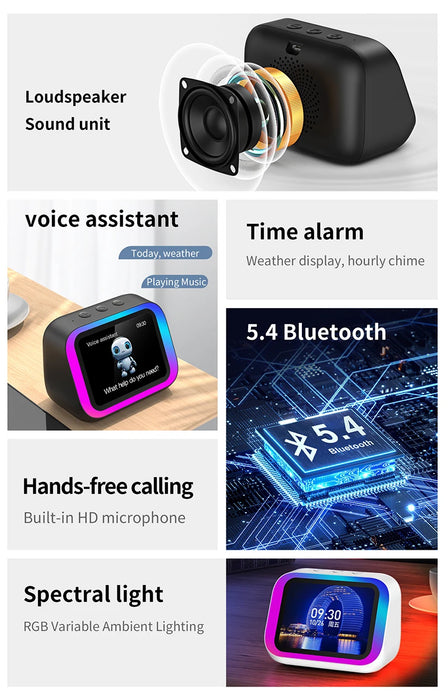 Smart Alarm Clock with Bluetooth Speaker, Weather Display & Photo Frame