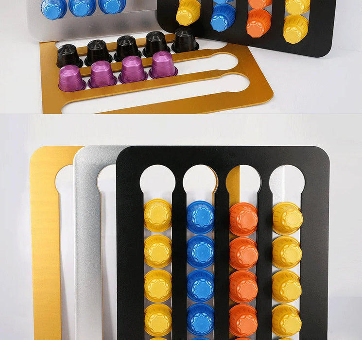 Rotating Coffee Capsule Tower – Aluminium Pod Holder for 24 or 40 Nespresso Original Capsules
