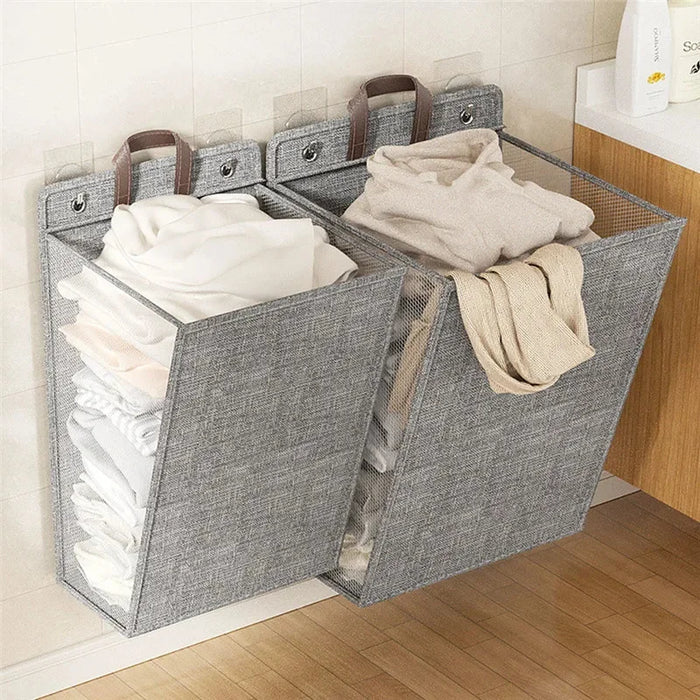 Foldable Adhesive Wall Laundry Hamper – Punch-Free Mesh Basket