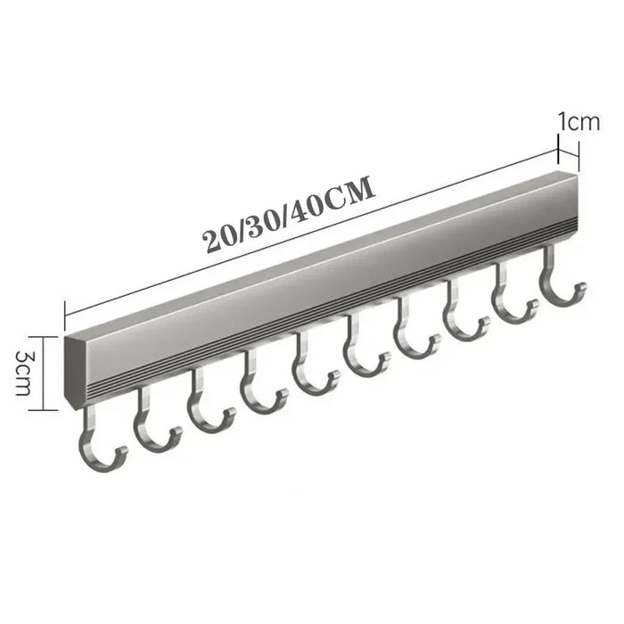 Drill-Free Wall-Mounted Aluminium Hook Rack — 6/8/10 Hook Options