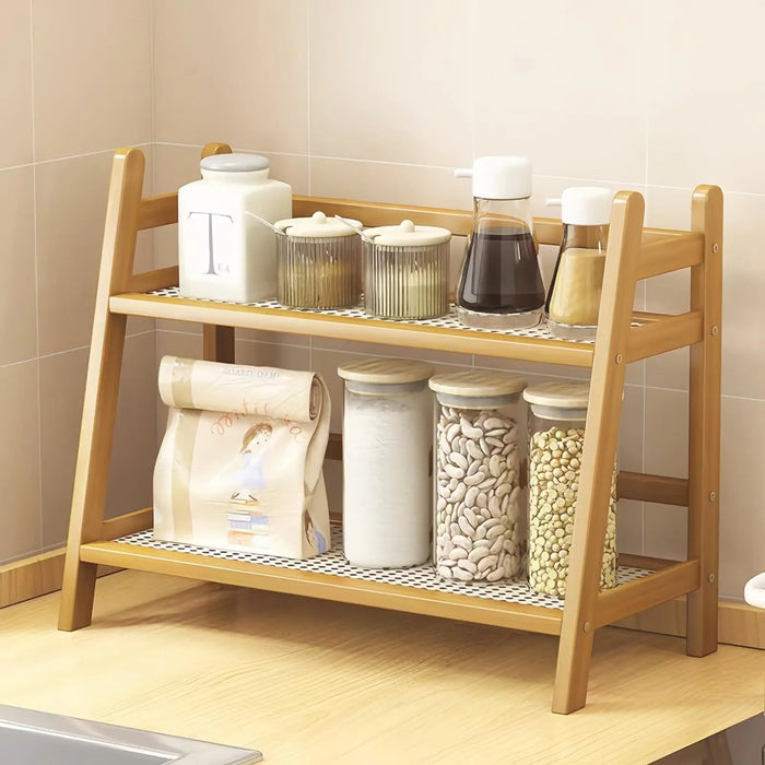 2-Tier Wicker-Look Coffee Station Organizer — Bamboo-Style Mug Holder for Countertop