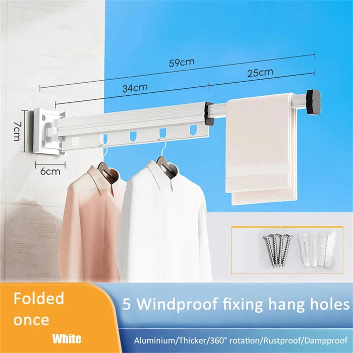 Foldaway Wall-mounted Clothes Dryer — White Aluminium Alloy, Retractable