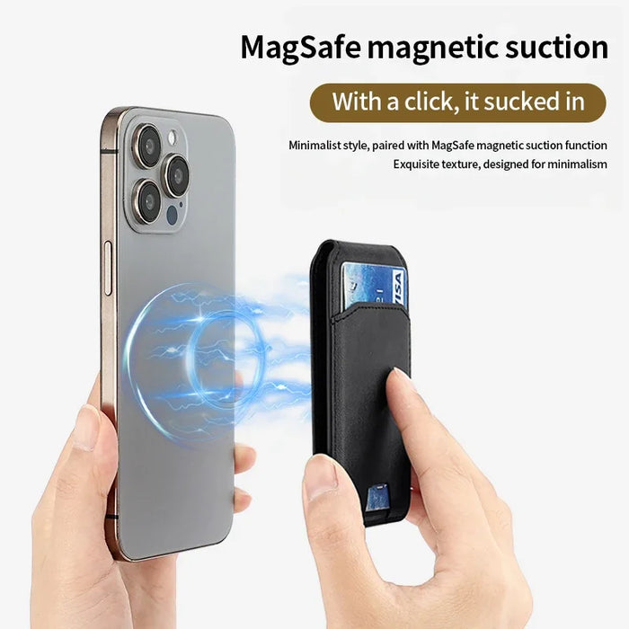 Magnetic PU Leather Wallet Phone Case — MagSafe Compatible with Card Pocket & Stand
