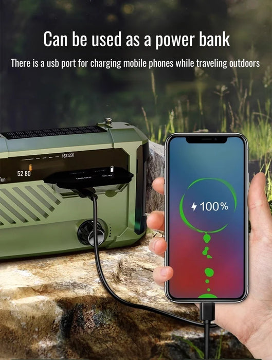 Hand-Crank Emergency Radio & Power Bank — USB, Solar, Bluetooth, DAB