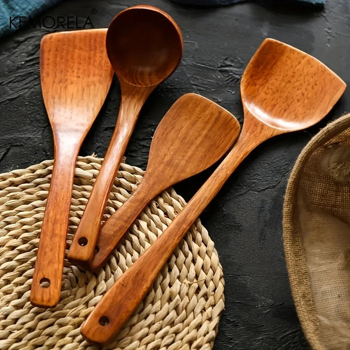 4-piece Wooden Kitchen Utensil Set — Shovel, Scoop, Spatula & Spoon