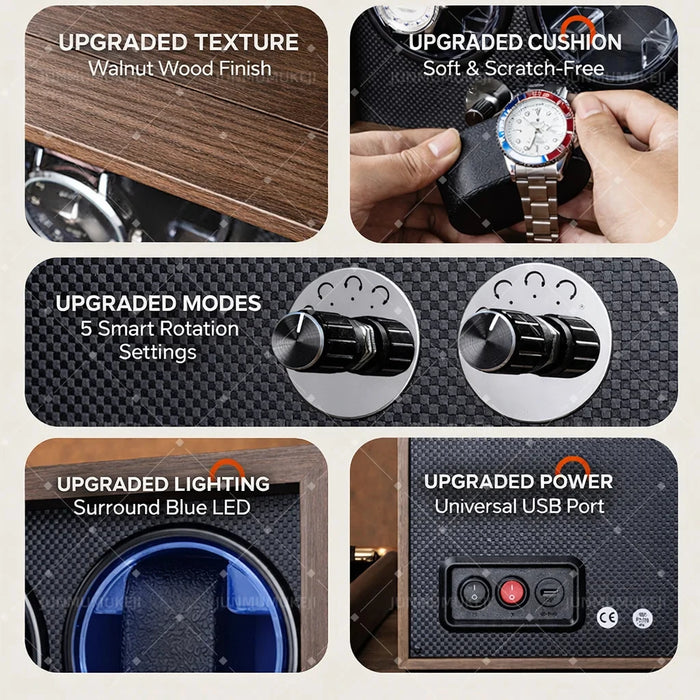 USB Motor Watch Winder Box for Automatic Watches — Rotating Display