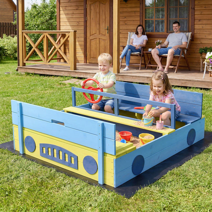 Sandpit Sandpit with Bench Folding Lid and Sandpit Liner Fir Wood Sandpit-