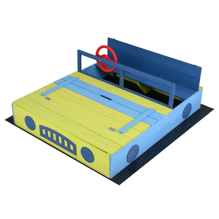 Sandpit Sandpit with Bench Folding Lid and Sandpit Liner Fir Wood Sandpit-