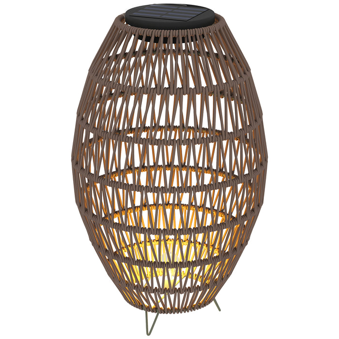 Outsunny Rattan Solar Table Lamp, Garden Solar Lantern with Auto On/Off Light, IP44 Waterproof, Decorative Outdoor Rattan Lamp for Porch, Pathway, Dark Brown