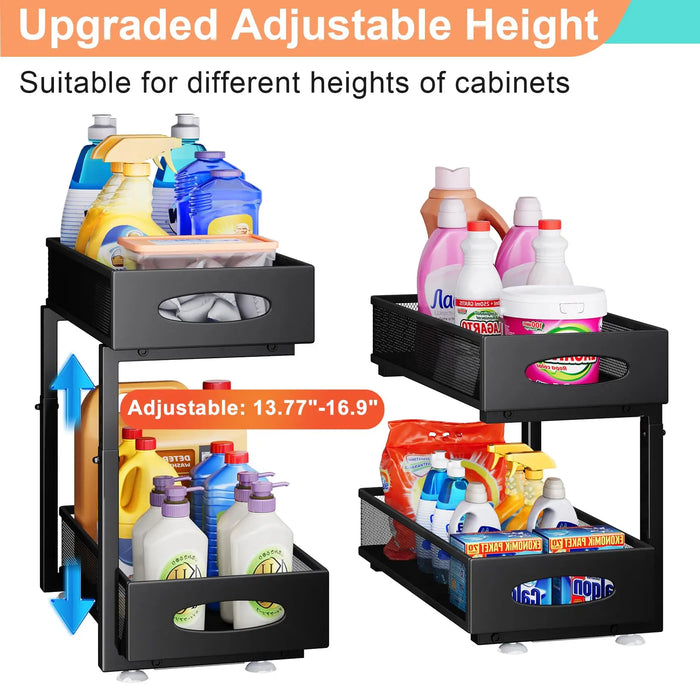 Adjustable 2-Tier Under-Sink Organiser — Metal Pull-Out Storage for Kitchen & Bathroom