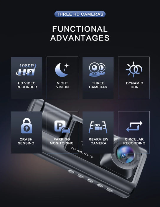 1080P Dual Camera Dash Cam — Front & Interior (2‑ or 3‑camera options)