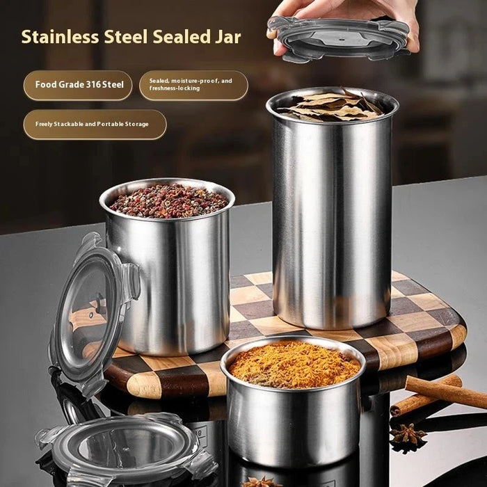 Stainless Steel Airtight Food Storage Jar — 500ml / 900ml / 1400ml, Sealed Canister with Locking Clamp