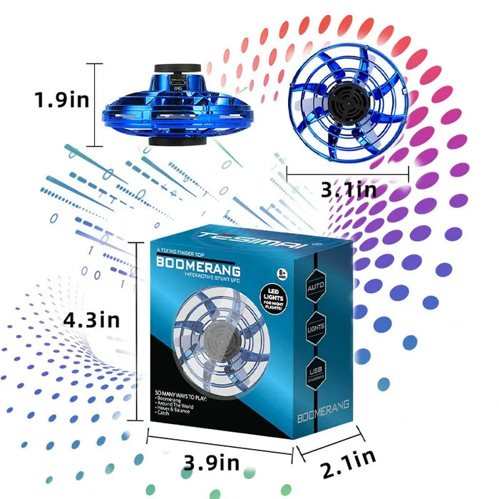 Flyorb - Mini Luminous UFO Drone Flying Spinner, Hand Operated Fidget Toy - Ideal Christmas and Birthday Gift for Children, Kids and Adults
