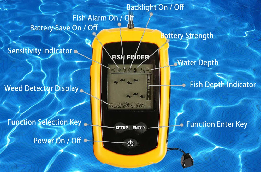 Portable 100m Sonar Fish Finder with Alarm — 45° Coverage Echo Sounder