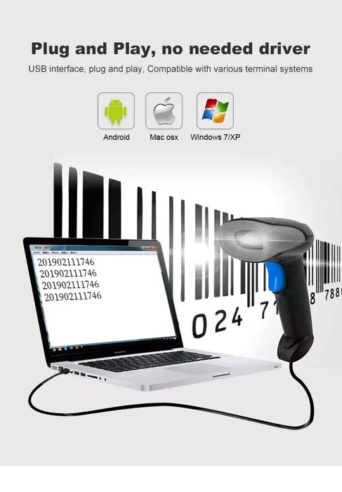 USB Wired 1D/2D Handheld QR & Barcode Scanner — High-Speed