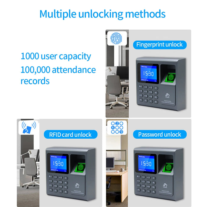 Fingerprint & RFID Access Control Time Recorder — 1000 Users, USB Attendance
