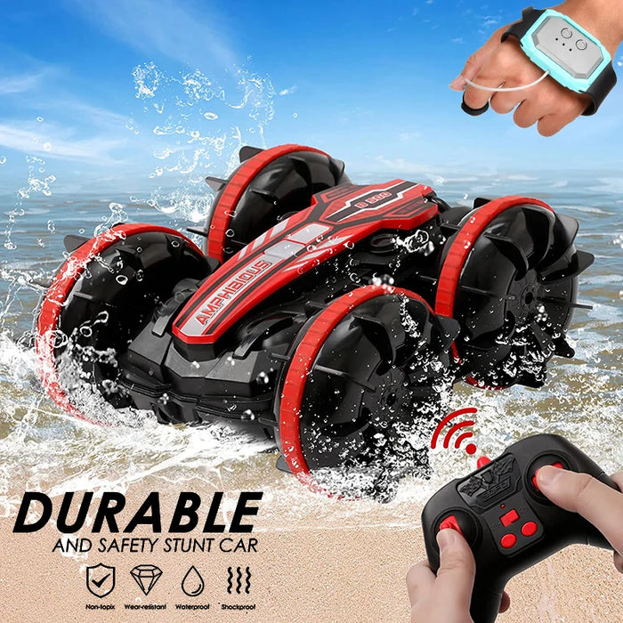 RC Multi Terrain Stunt Car - Amphibious Vehicle with Double-Sided Flip, Drifting & Radio Control Options - AmazeFun Ideal Outdoor Toy for Boys and Perfect Children's Gift