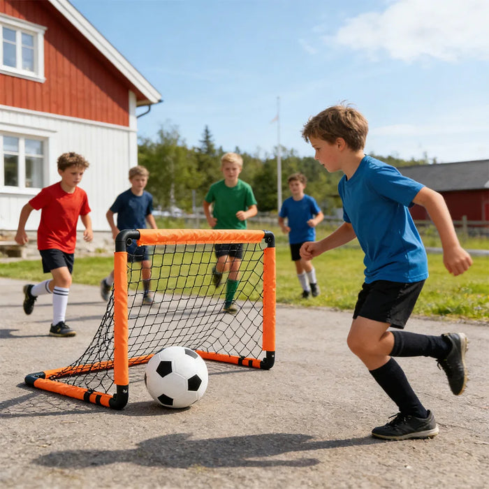 Kids Foldable Portable Football Goal with Ball & Pump — Outdoor Practice and Play