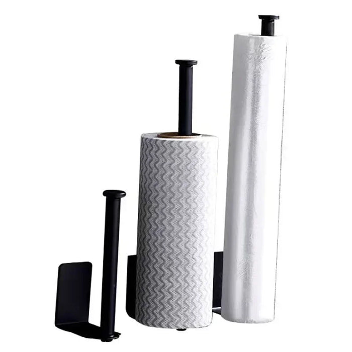 No‑Punch Stainless Steel Paper Towel Holder — Adhesive Kitchen Roll & Wrap Rack