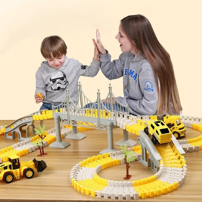 Track Toy Car Set for Kids - Electric Engineering Mini Car Puzzle Toy with Train Tracks - Ideal Birthday Gift for Boys and Children Who Love Toy Cars and Trains