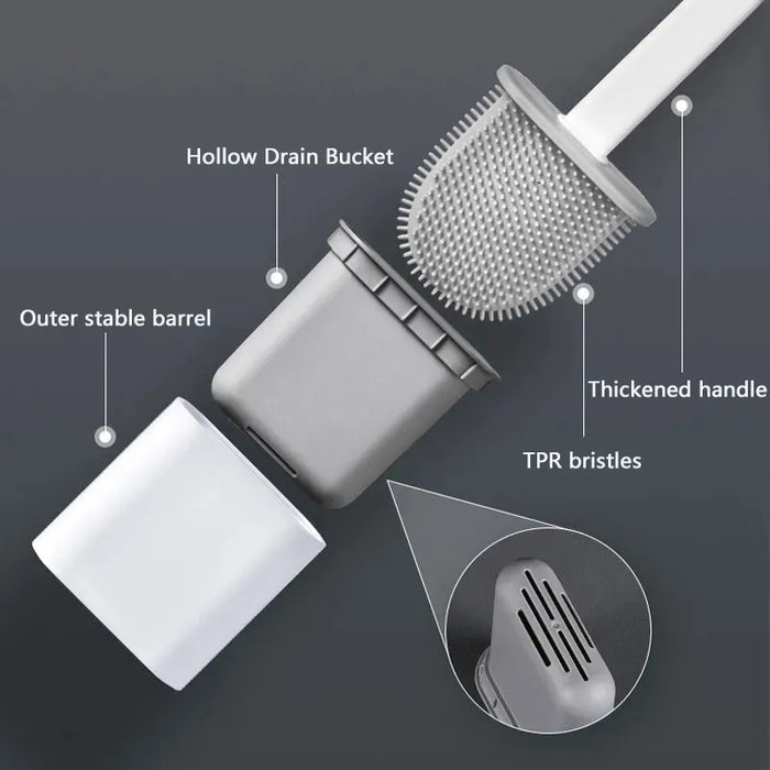 Silicone Toilet Brush WC Cleaner - Wall or Floor Holder Included - High Grade Silicone Brush
