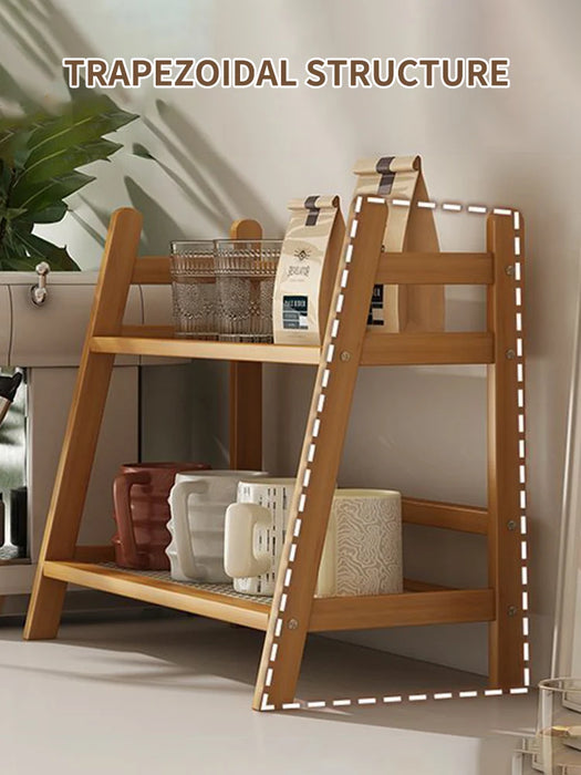 2-Tier Bamboo Spice Rack - Foldable Kitchen Counter & Cupboard Organiser