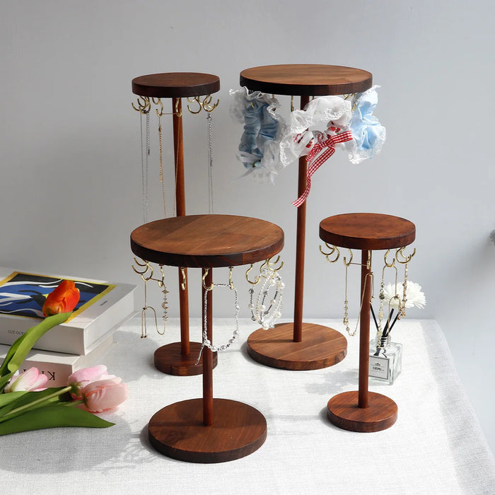 Walnut Wood Jewellery Display Stand – Desktop Necklace, Earring & Bracelet Rack