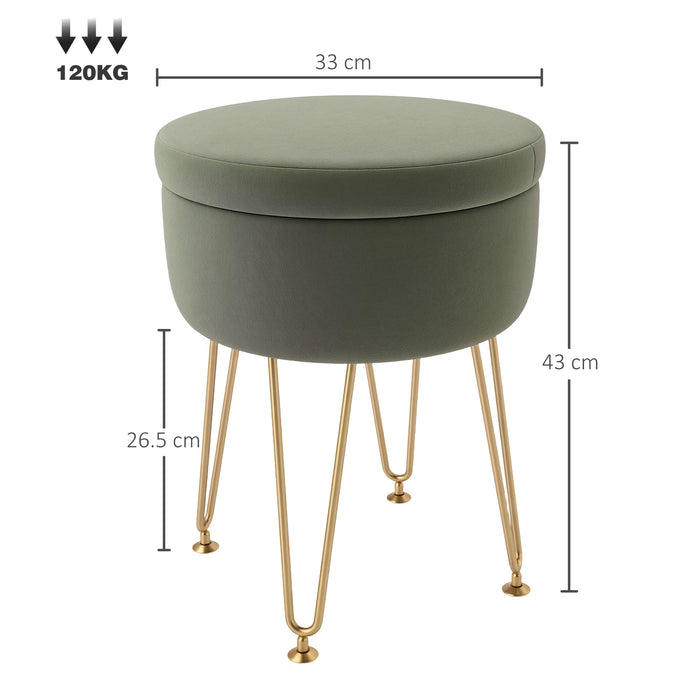 HOMCOM 5L Velvet-Feel Storage Ottoman - Green