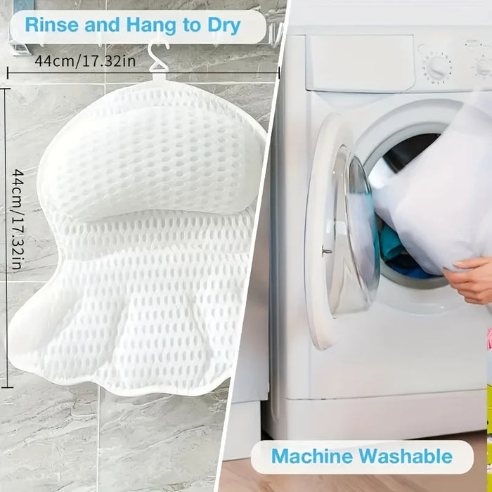Luxury Bath Pillow with 3D Air Mesh & Secure Suction — Neck and Back Support, Machine Washable