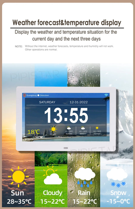 7/10.1-inch Wi‑Fi Calendar Photo Frame — Dementia Clock with Weather & Reminders