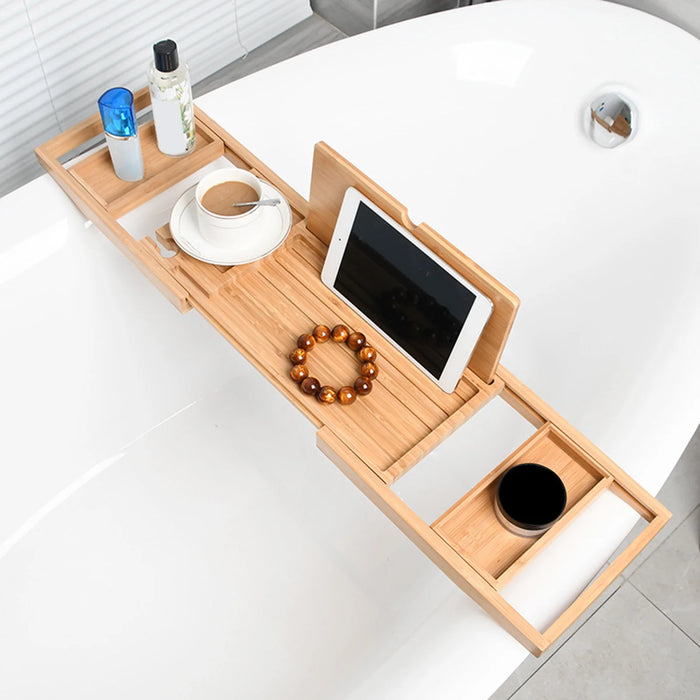 Expandable Wooden Bathtub Caddy Tray – Telescopic, Non‑slip Tablet & Soap Holder