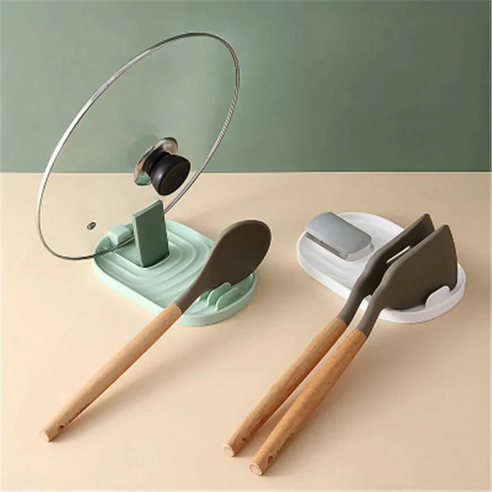 Countertop Pot Lid & Pan Organiser Rack – No-drill Kitchen Shelf with Utensil Holder