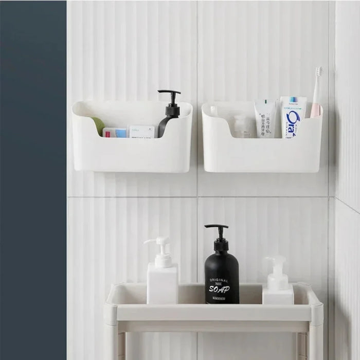 Wall-Mounted Adhesive Storage Rack – Single-Tier PP Organiser for Kitchen & Bathroom
