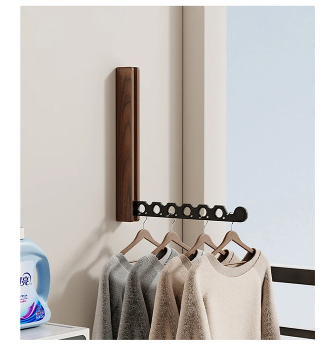 Wood Wall-Mounted Clothes Hanger — Foldable, Space-Saving Drying Rack