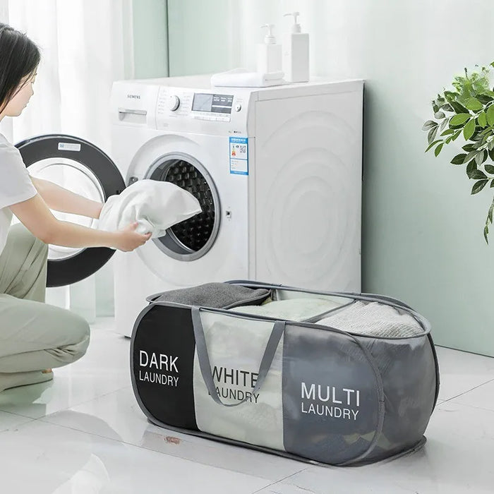 Large Foldable Laundry Hamper with Handles — Fabric Sorting Basket, Collapsible Organiser