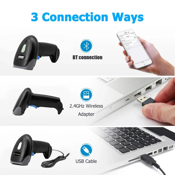 U20 Bluetooth & Wired 2D Barcode Scanner — Portable Handheld 1D/2D QR Reader