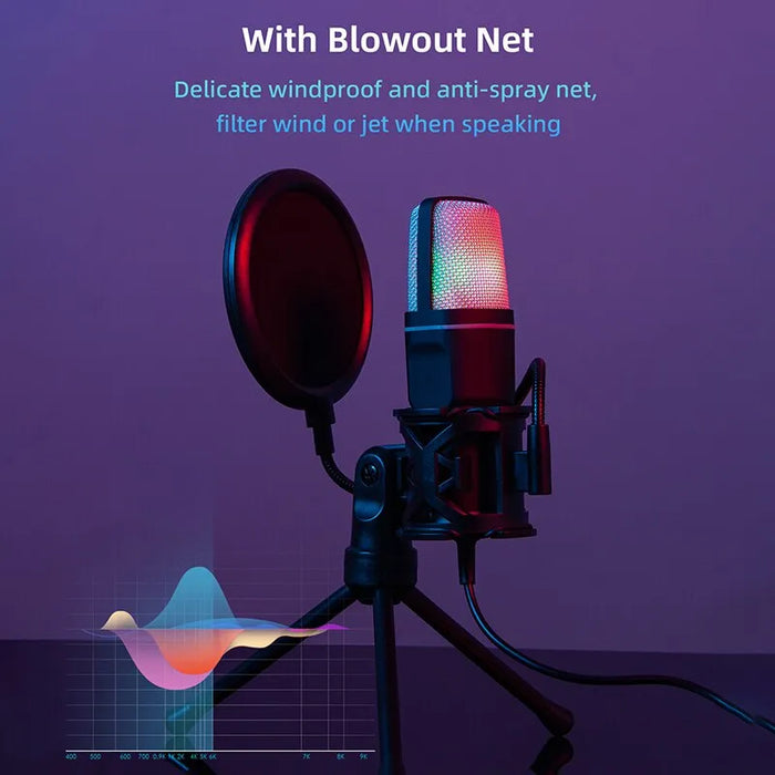 SF666R - USB RGB Condenser Microphone with Wire for Gaming and Podcasting - Perfect for Desktop PC, Laptop, Studio Streaming and Recording Services