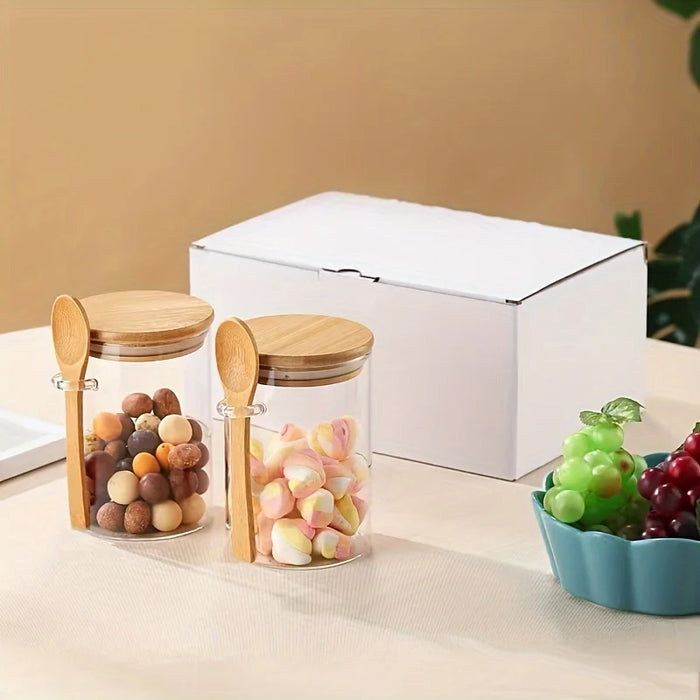 280ml Glass Storage Jar with Bamboo Lid & Spoon — 10oz Airtight Jar
