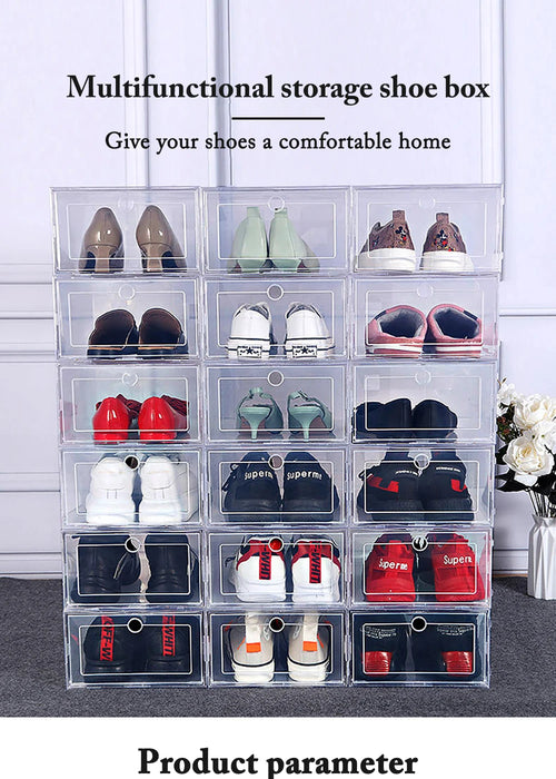 Transparent 6-Pack Shoe Storage Boxes — Thickened, Foldable, Dustproof & Stackable