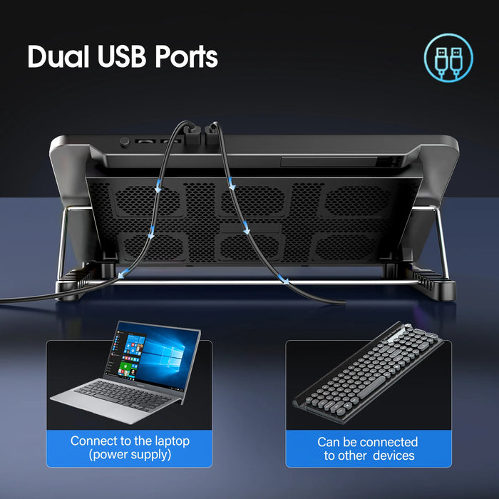 15.6–17.3 inch Laptop Cooling Pad — 6 Quiet Fans, 7-Position Adjustable Stand & Phone Holder